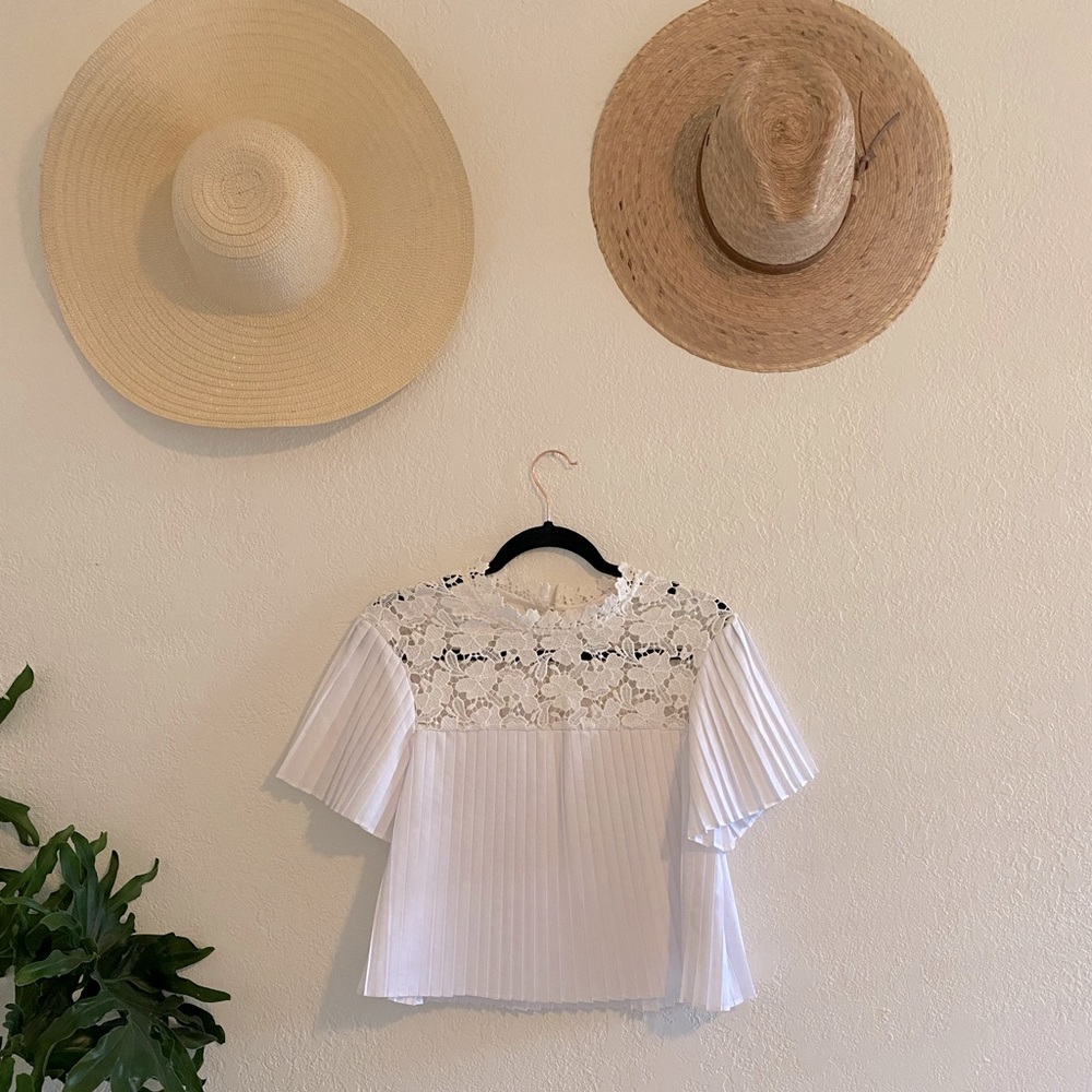 ZARA White pleated and lace top